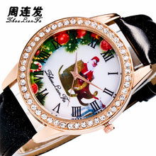 Fashion Women Men Santa Claus Analog Quartz Watch Leather Band Rhinestone Wrist Watch s HoursGift J4U66