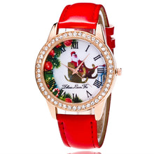 Fashion Women Men Santa Claus Analog Quartz Watch Leather Band Rhinestone Wrist Watch s HoursGift J4U66
