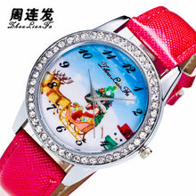 Women Men Santa Claus Analog Quartz Watch Leather Band Rhinestone Wrist Watch s HoursGift J4U66