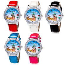 Women Men Santa Claus Analog Quartz Watch Leather Band Rhinestone Wrist Watch s HoursGift J4U66