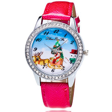Women Men Santa Claus Analog Quartz Watch Leather Band Rhinestone Wrist Watch s HoursGift J4U66