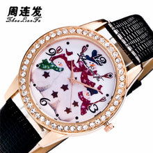 Women Men Snowman Analog Quartz Watch Leather Band Rhinestone Wrist Watch Gift J4U66