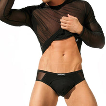 clubwear long sleeve mesh Men T-shirt stretchy sheer Man see through tops J4U66