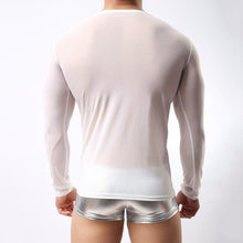 clubwear long sleeve mesh Men T-shirt stretchy sheer Man see through tops J4U66