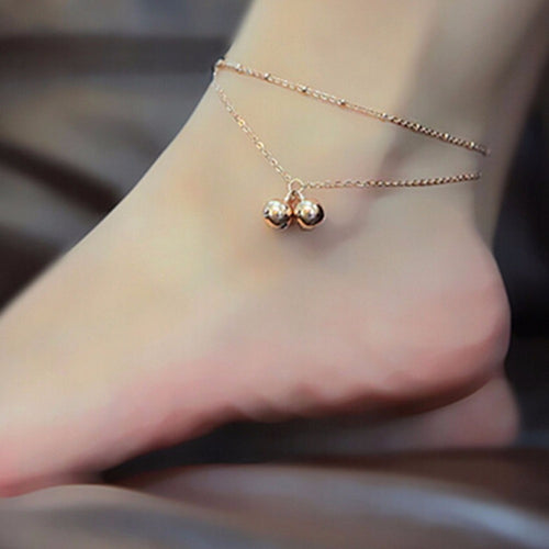 double-fringed bell anklets Foot Decorative Chain Charm Jewelry Gift For Lady J4U66