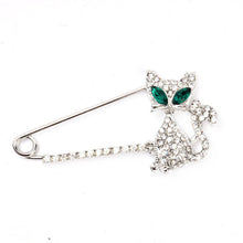 for Women Silver Gold Plated Animal Brooch Green Eye Crystal Cat Brooches Brooches J4U66