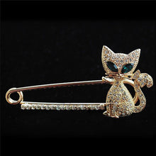 for Women Silver Gold Plated Animal Brooch Green Eye Crystal Cat Brooches Brooches J4U66