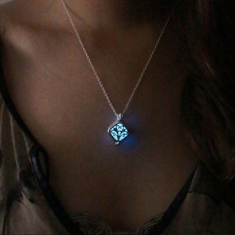 for Women Jewelry Lady Gift Charm Hollow Box Cute Locket Glow In The Dark Pendant Necklace J4U66