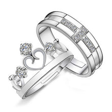 for Women Men =2pcs Sterling Silver Ring Jewelry Engagement Love Crown Cross Zircon Wedding Lovers Couple Rings J4U66