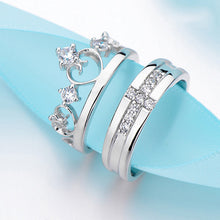 for Women Men =2pcs Sterling Silver Ring Jewelry Engagement Love Crown Cross Zircon Wedding Lovers Couple Rings J4U66