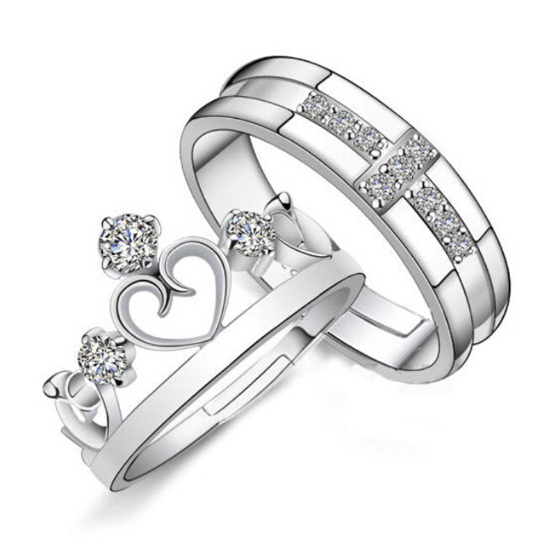 for Women Men =2pcs Sterling Silver Ring Jewelry Engagement Love Crown Cross Zircon Wedding Lovers Couple Rings J4U66