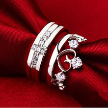 for Women Men =2pcs Sterling Silver Ring Jewelry Engagement Love Crown Cross Zircon Wedding Lovers Couple Rings J4U66