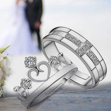for Women Men =2pcs Sterling Silver Ring Jewelry Engagement Love Crown Cross Zircon Wedding Lovers Couple Rings J4U66