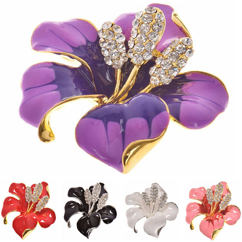 for women Wedding Bridal Brooch Pins Girls Gifts 6 Colors Flowers Enamel Rhinestone Crystal Flower Lily Brooches J4U66
