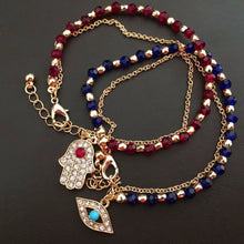 glod evil eye charm bracelet red and blue beads with hamsa hand turkish kabbalah evil eye bracelet hand of fatima bracelet J4U66
