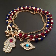 glod evil eye charm bracelet red and blue beads with hamsa hand turkish kabbalah evil eye bracelet hand of fatima bracelet J4U66
