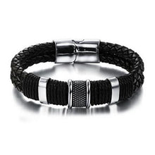 men stainless steel leather braid Bracelet with magnetic buckle Genuine leather bracelet J4U66