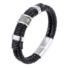 men stainless steel leather braid Bracelet with magnetic buckle Genuine leather bracelet J4U66