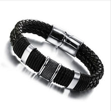 men stainless steel leather braid Bracelet with magnetic buckle Genuine leather bracelet J4U66