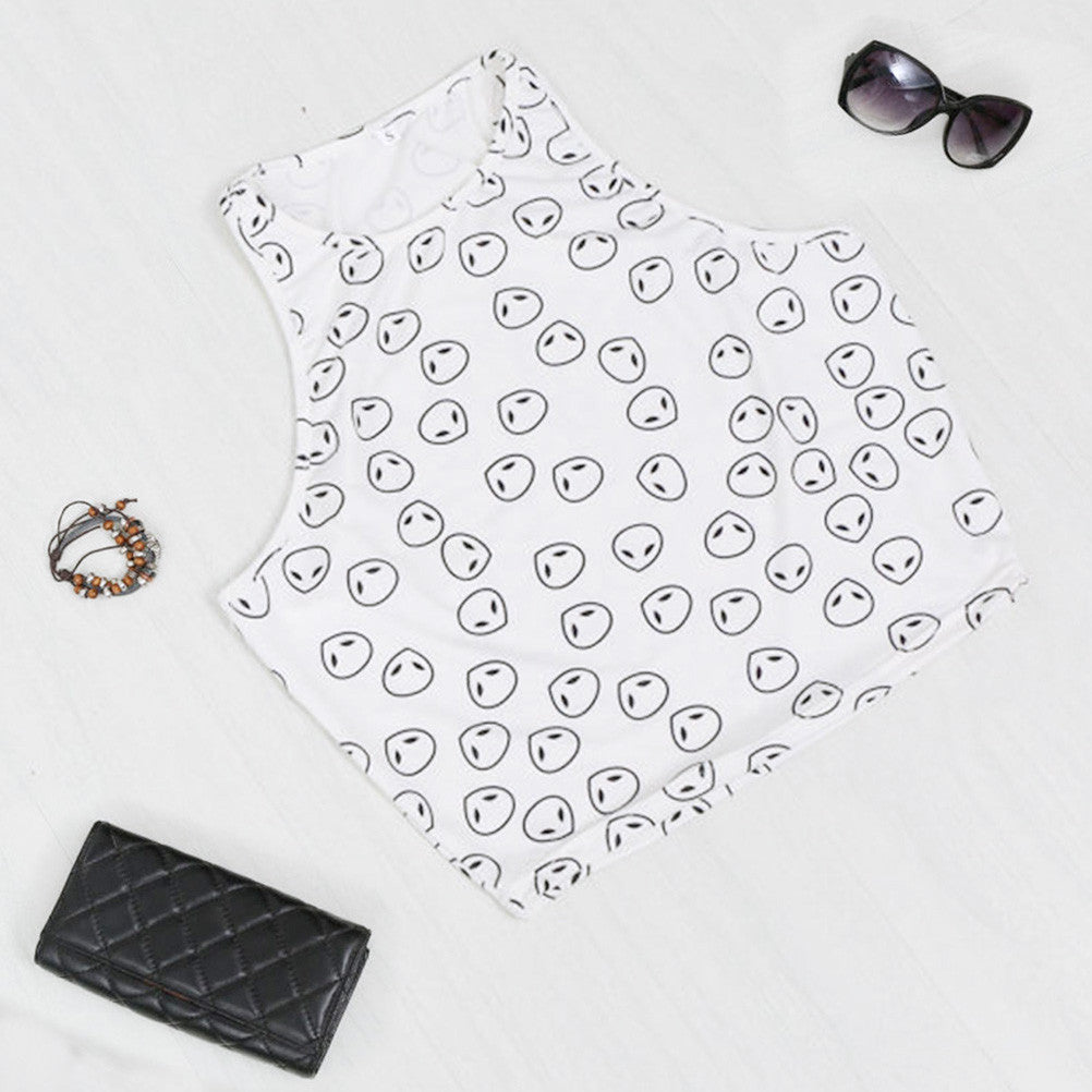 style White Alien print halter top women tank sexy halter crochet bustier crop top Cotton short bralette top J4U66