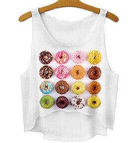 women vest crop tops t-Shirts sexy girls emoji print tops 3d print sleeveless tank tops J4U66