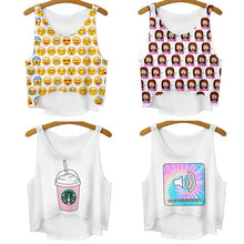 women vest crop tops t-Shirts sexy girls emoji print tops 3d print sleeveless tank tops J4U66