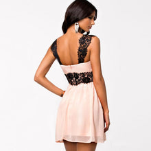 Women Floral Lace Backless Dress Formal Wedding Evening Mini Dress J4U66