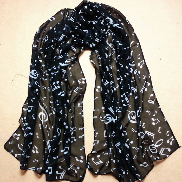 Women Musical Note Chiffon Neck Scarf Shawl Muffler Scarves ping J4U66