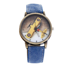 Fashion Men Wome Denim Leather Strap Airplane Analog Quartz Wristwatch  J4U66