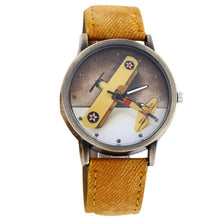 Fashion Men Wome Denim Leather Strap Airplane Analog Quartz Wristwatch  J4U66