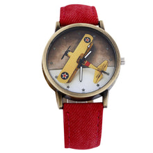 Fashion Men Wome Denim Leather Strap Airplane Analog Quartz Wristwatch  J4U66