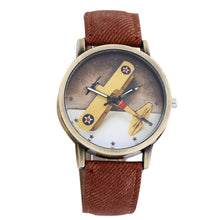 Fashion Men Wome Denim Leather Strap Airplane Analog Quartz Wristwatch  J4U66