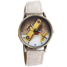 Fashion Men Wome Denim Leather Strap Airplane Analog Quartz Wristwatch  J4U66