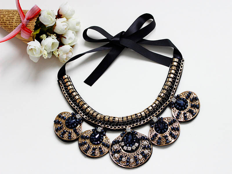 Fashion Women Gold Chain Choker Statement Bib Big Circle Pendant Necklace  J4U66