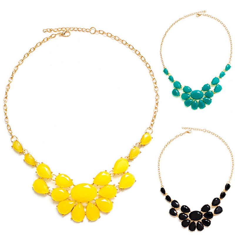 Fashion Women Vinatge Brief Charm Choker Pendant Necklace Yellow Black  J4U66