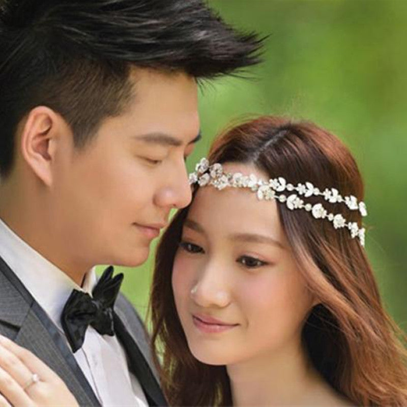 Women Lady Girls Metal Silver Rhinestone Flower Leaf Hair Band Elastic Headbandping J4U66