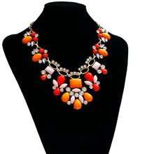 Women Sweet Bohemian Elegant Bib Statement Choker Necklace & Pendants Orange Red Patchwork  J4U66