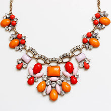 Women Sweet Bohemian Elegant Bib Statement Choker Necklace & Pendants Orange Red Patchwork  J4U66