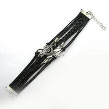 Antique Silver Infinity Double Birds Note Charms Leather Wrap Bracelet ping J4U66