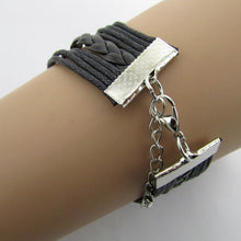 Antique Silver Infinity Double Birds Note Charms Leather Wrap Bracelet ping J4U66