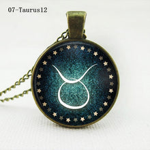 statement chain choker necklace Vintage women jewelry Zodiac Pendant Necklace glass cabochon bronze necklace J4U66