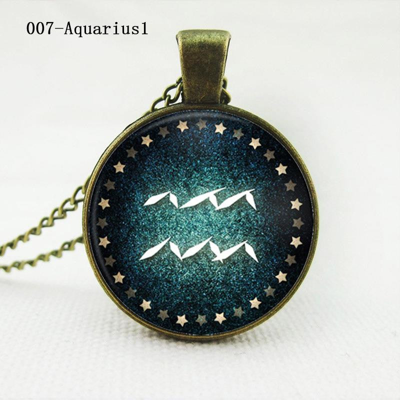 statement chain choker necklace Vintage women jewelry Zodiac Pendant Necklace glass cabochon bronze necklace J4U66
