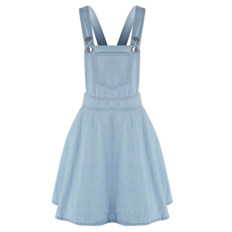 Womens Elegant pocket strap Denim Dress sleeveless casual Overalls dresses vestidos femininos J4U66