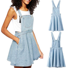 Womens Elegant pocket strap Denim Dress sleeveless casual Overalls dresses vestidos femininos J4U66
