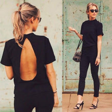 sexy backless shirt turtleneck short sleeve t shirt women slim body shirt J4U66