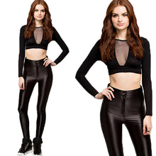 t-shirts women sexy europe sheer mesh patchwork o neck long sleeve slim crop top black plus size ladies basic stretch t-shirtss J4U66