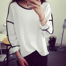t-shirtss women t-shirts batwing long sleeve contrast line o neck loose top casual camisetas mujer J4U66