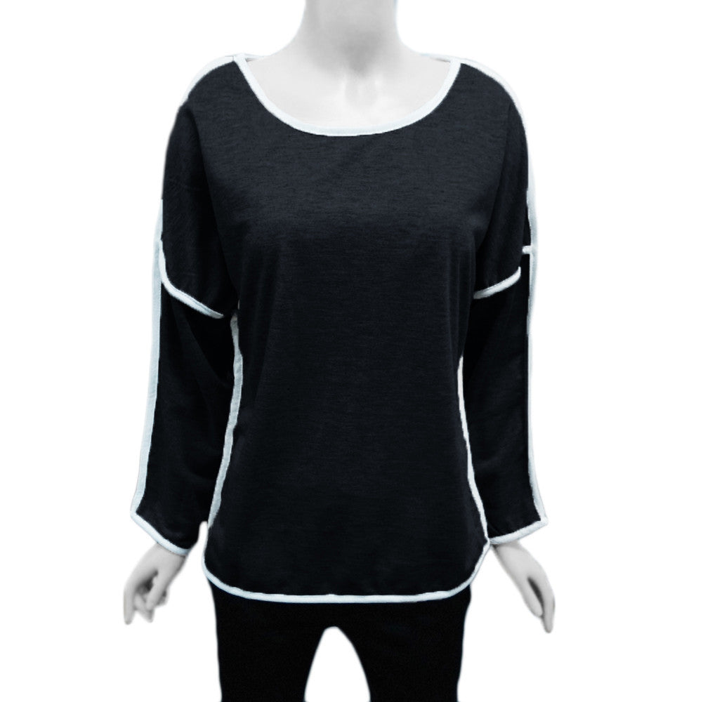t-shirtss women t-shirts batwing long sleeve contrast line o neck loose top casual camisetas mujer J4U66
