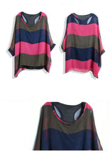 tops womencolorful striped shirt women shirt loose batwing sleeve tops blouse high street womens tops J4U66