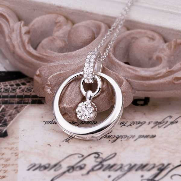 silver plated chain circle round crystal necklaces pendants for women men jewelry smtn33 J4U66